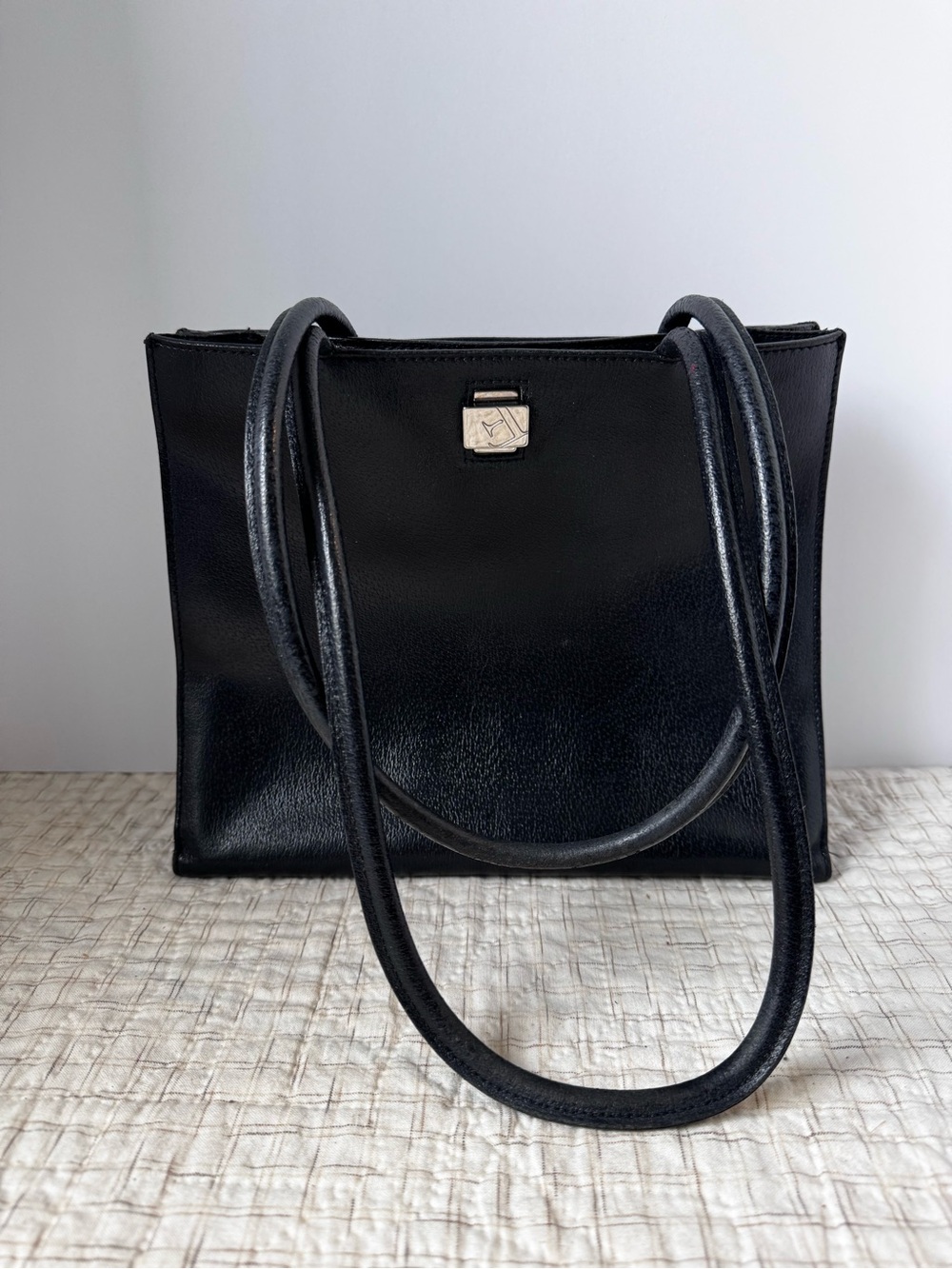 Furla Black Leather Shoulder Bag with Dual Straps